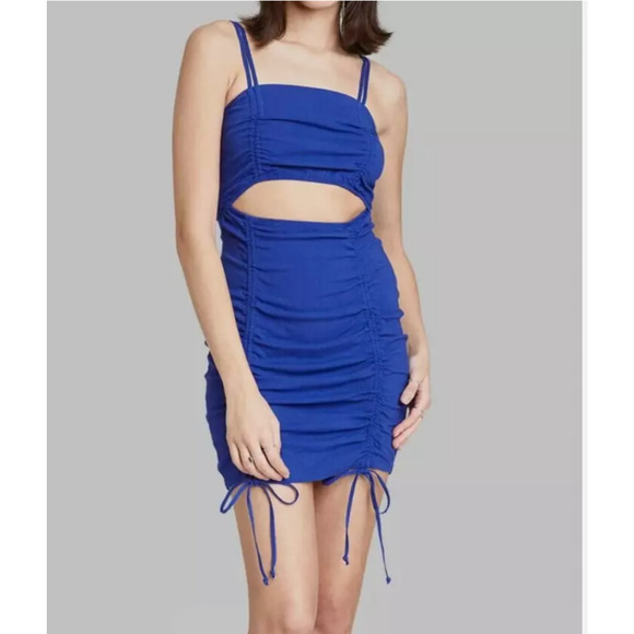 Wild Fable Sleeveless Cut Out Ruched Front Bodycon Dress Royal Blue Size Medium - Picture 1 of 6